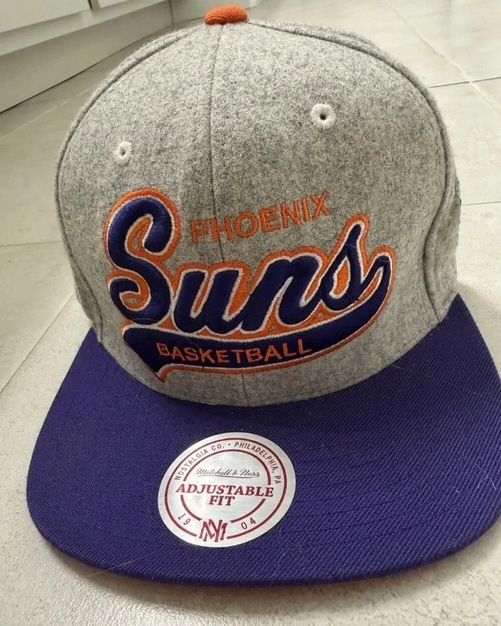 Phoenix Suns Hat Mitchell Ness Hardwood Classics Script Snapback Retro
